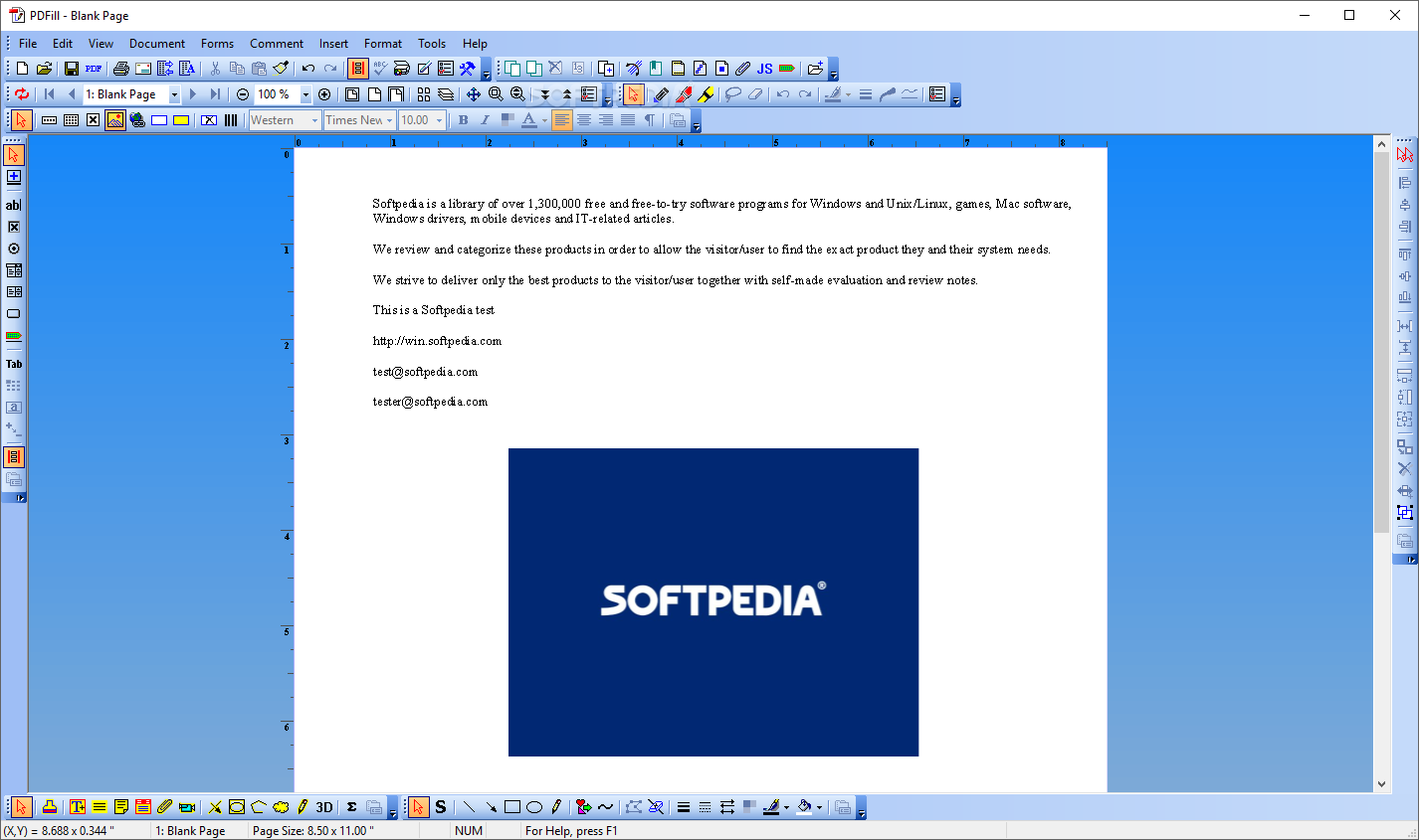 Пустая страница и панели PDFill PDF Editor после запуска