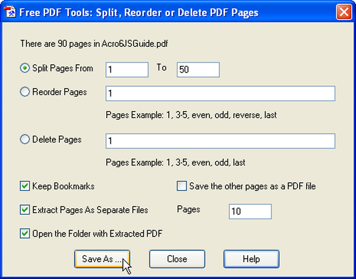 Разделение и перестановка страниц в PDFill PDF Tools