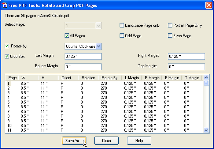 Поворот и обрезка страниц в PDFill PDF Tools