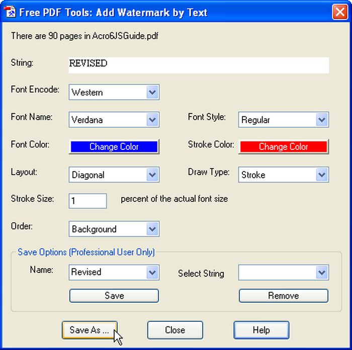 Текстовый водяной знак в PDFill PDF Tools