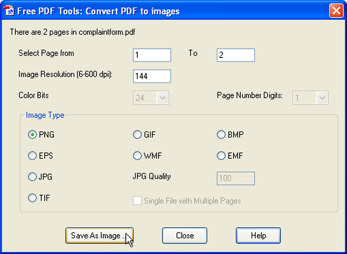 Экспорт страниц PDF в графические форматы