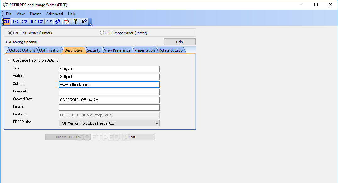 Вкладка Description с метаданными PDFill PDF Writer