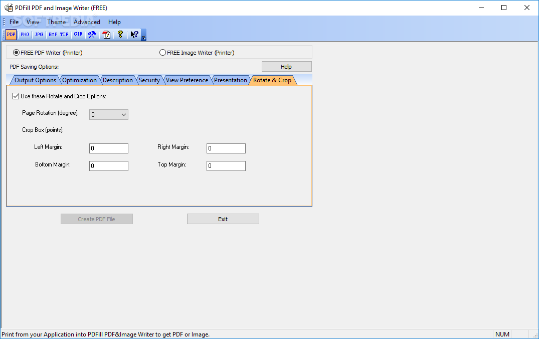 Вкладка Rotate and Crop PDFill PDF Writer