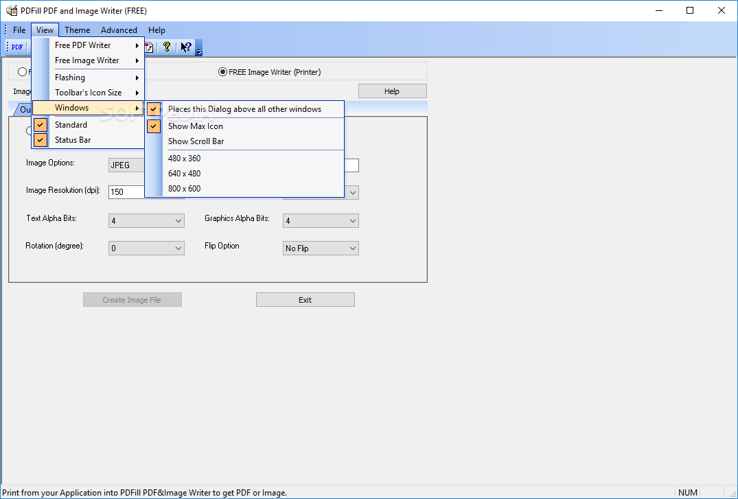 Меню View с параметрами окна PDFill PDF Writer