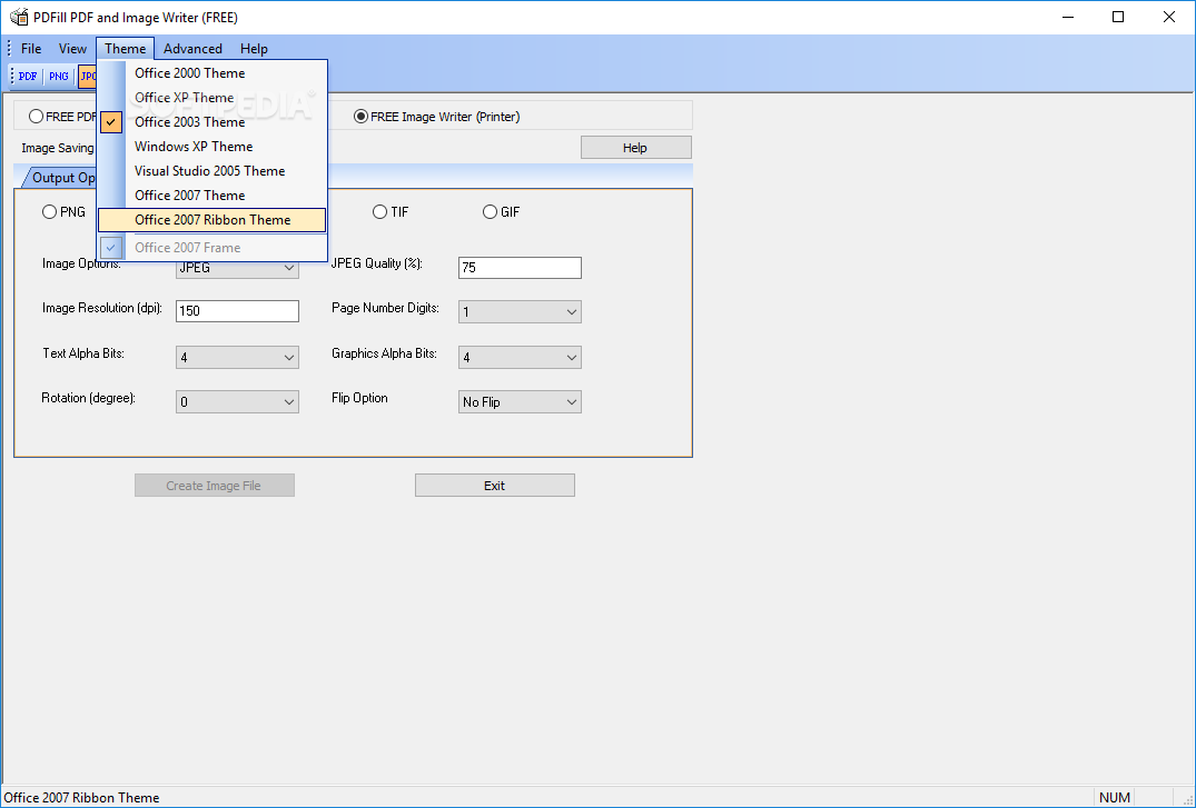 Меню Theme в PDFill PDF Writer
