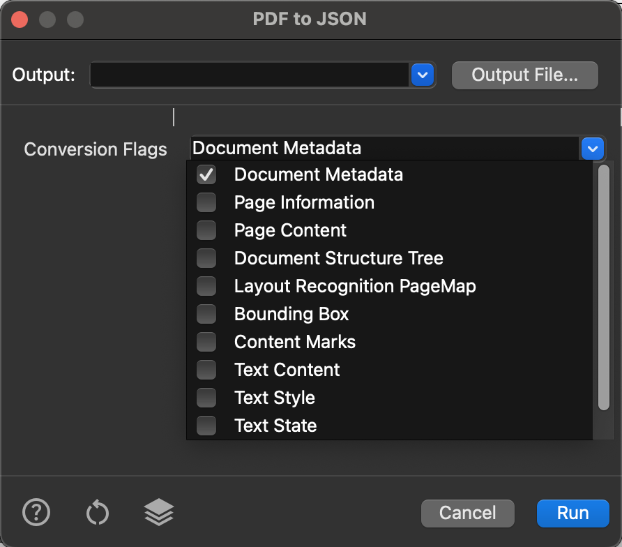 Параметры экспорта PDF в JSON в PDFix Desktop