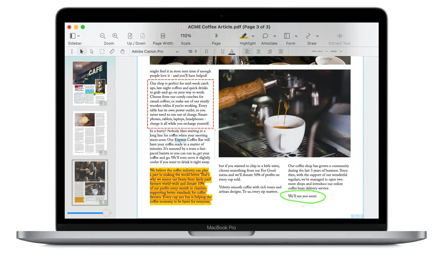 Интерфейс PDFpen 13 на компьютере Mac