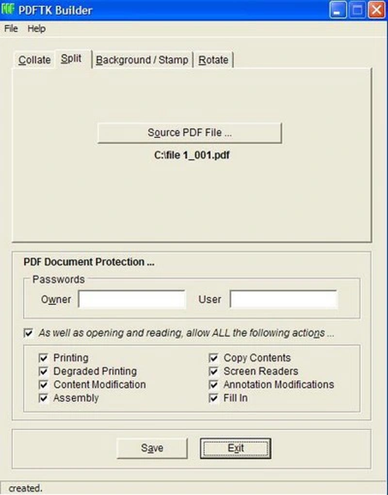 Вкладка Split в PDFtk Builder 3.5.3