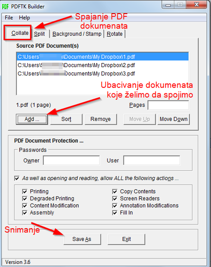 Аннотированный пример объединения нескольких PDF в PDFtk Builder
