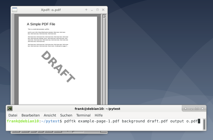 Наложение фона PDFtk и просмотр результата в Linux