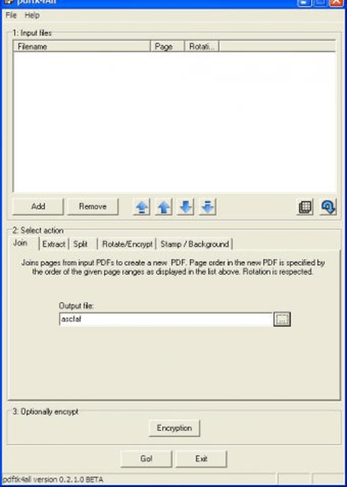 PDFtk4All: пустая вкладка Join и поле Output file