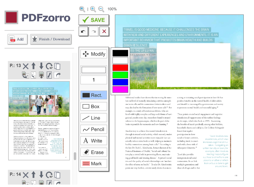 Панель Modify и выбор цвета в PDFzorro