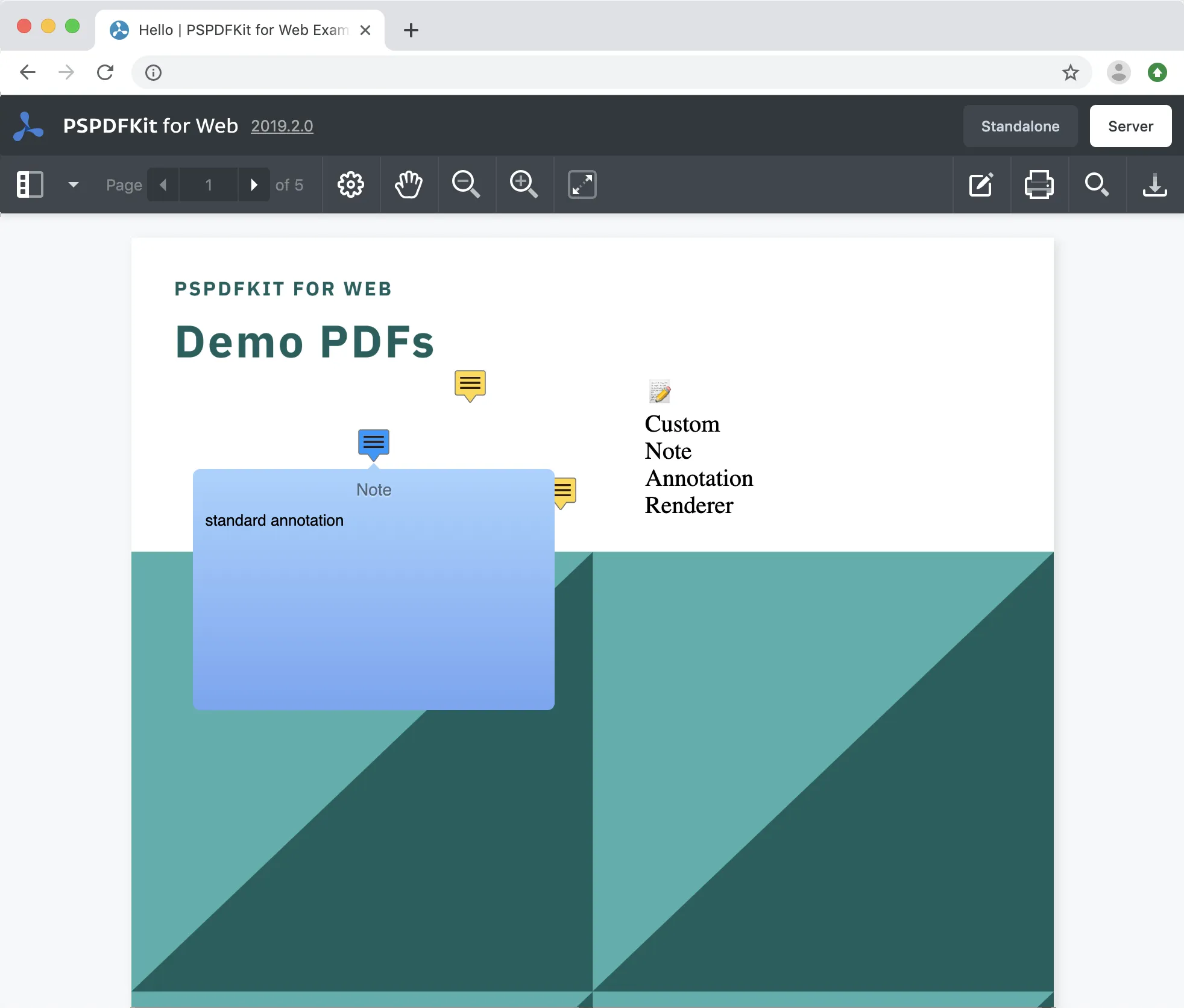 Интерфейс PSPDFKit for Web с панелью навигации и заметкой