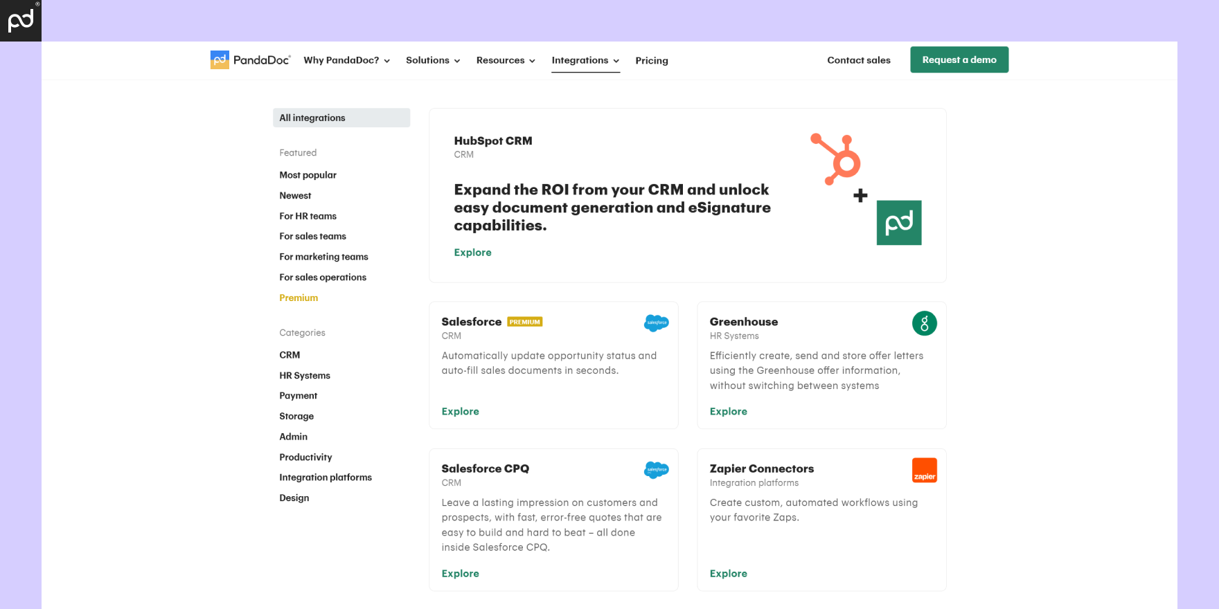Каталог интеграций PandaDoc с CRM и сервисами автоматизации