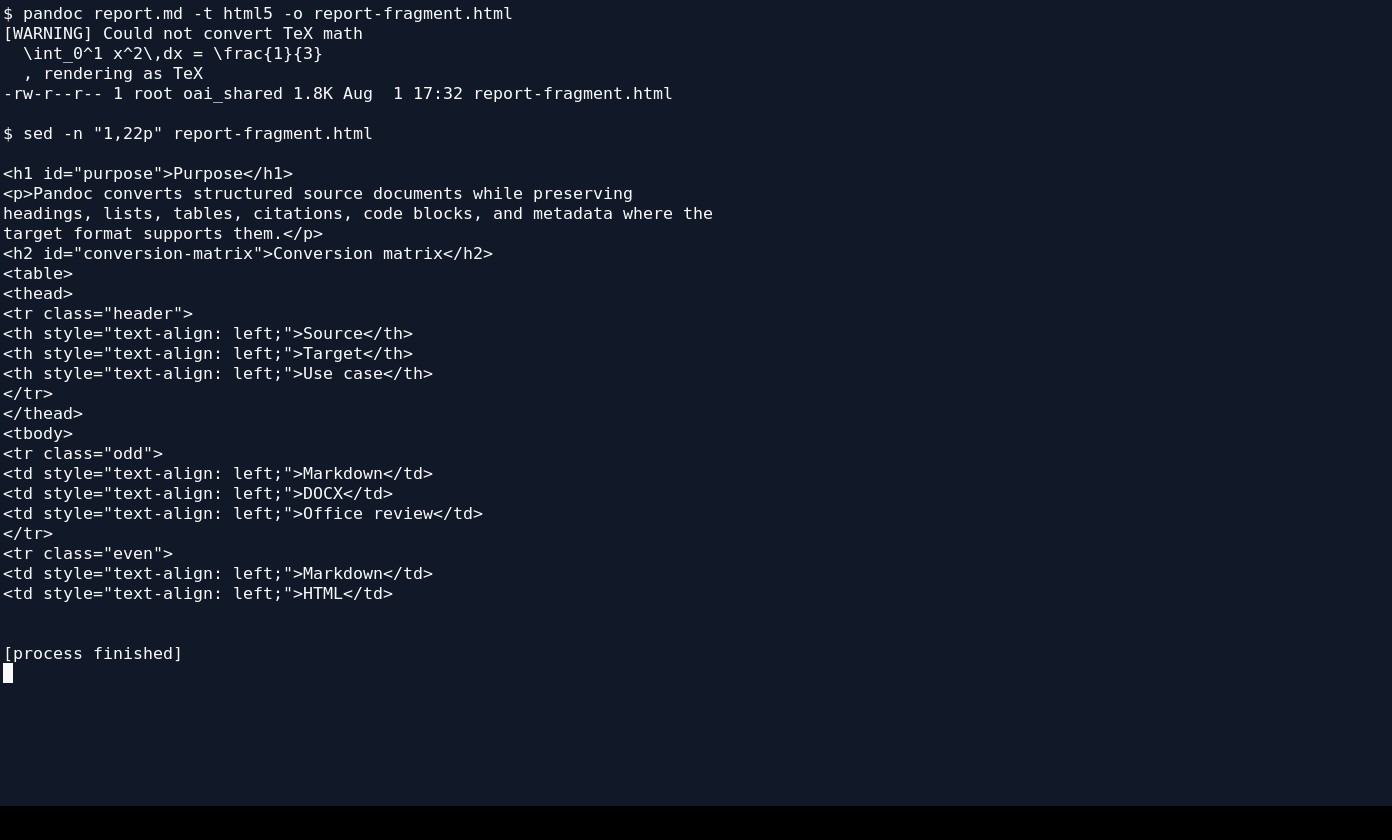Создание HTML-фрагмента из Markdown командой Pandoc