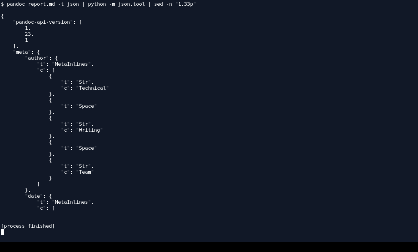 JSON-представление внутреннего дерева Pandoc