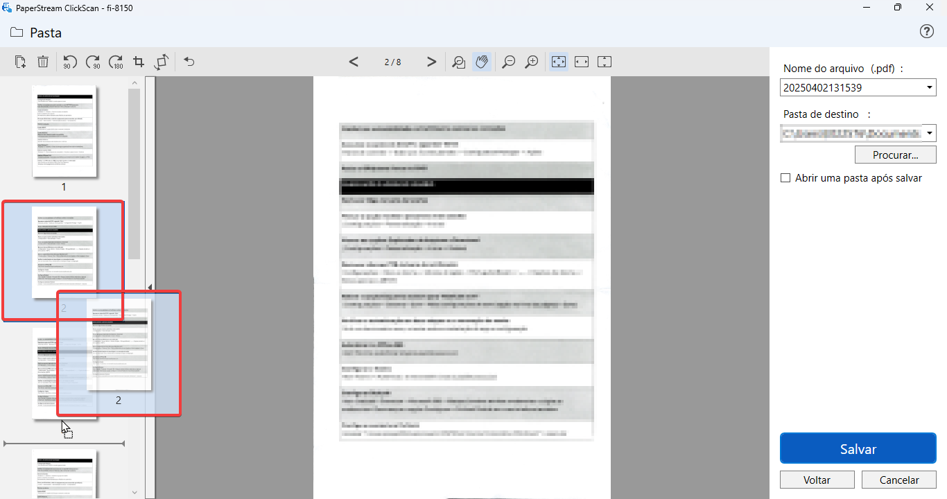 Интерфейс PaperStream ClickScan: изменение порядка страниц