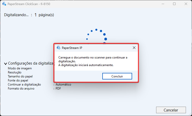 Интерфейс PaperStream ClickScan: добавление пропущенной страницы