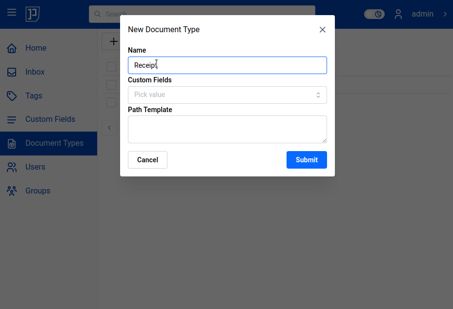Добавление типа документа в Papermerge