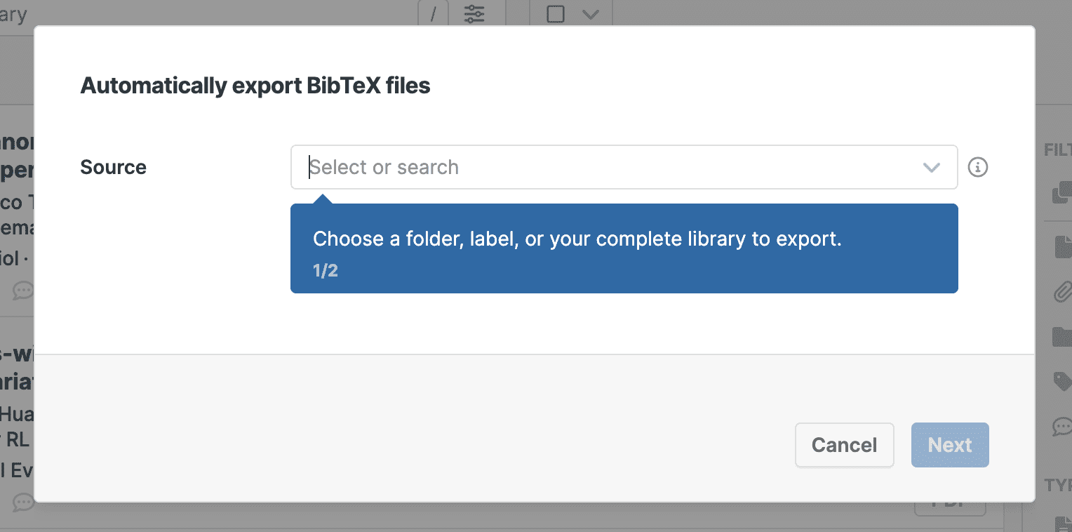 Выбор источника для автоматического BibTeX-экспорта
