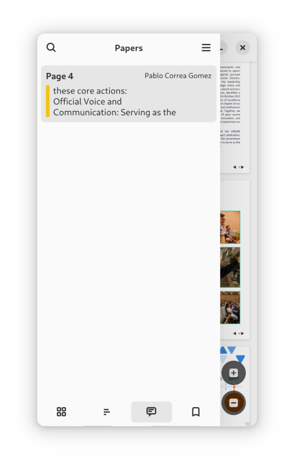 Список аннотаций Papers Document Viewer в боковой панели