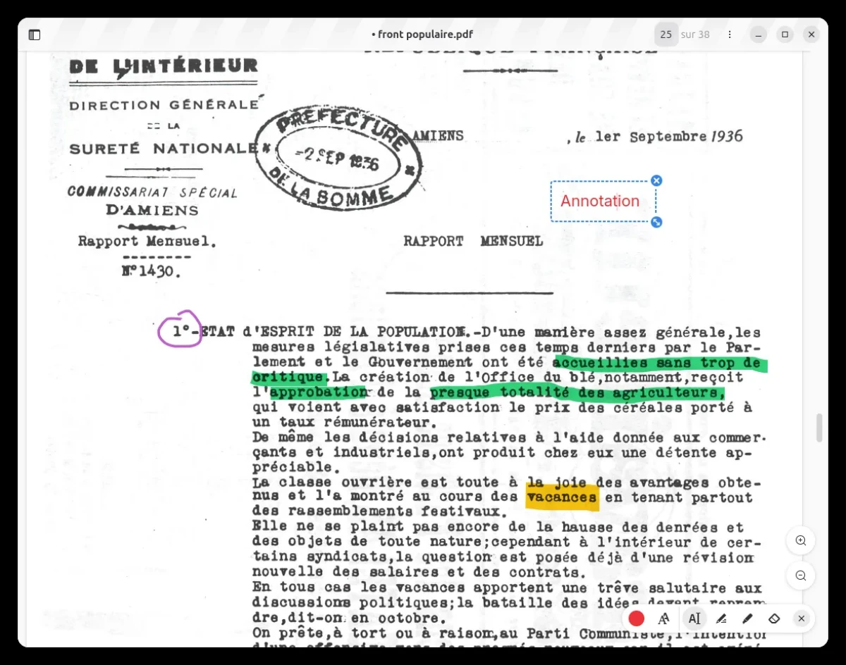 Свободный текст, рукописные штрихи и выделения в Papers Document Viewer