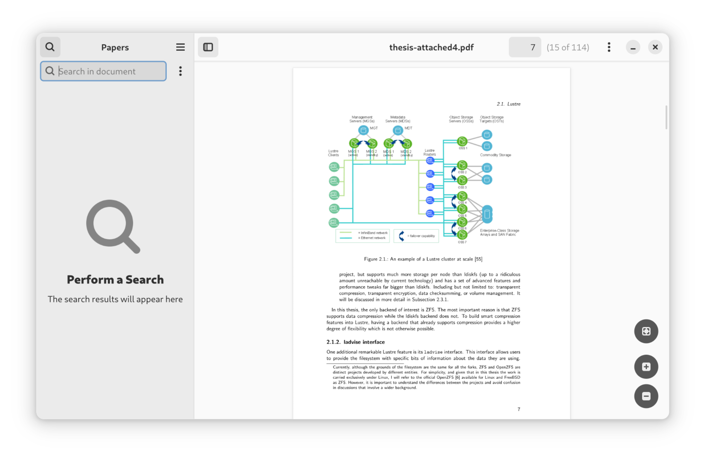 Поиск по PDF в боковой панели Papers Document Viewer