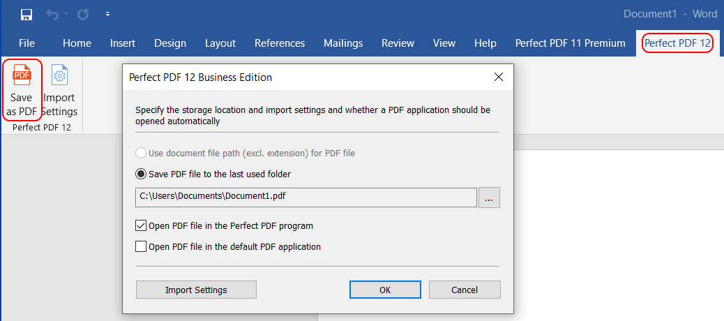Надстройка Perfect PDF в Microsoft Office