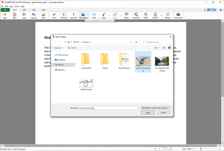 Добавление изображения в PicoPDF PDF Editor