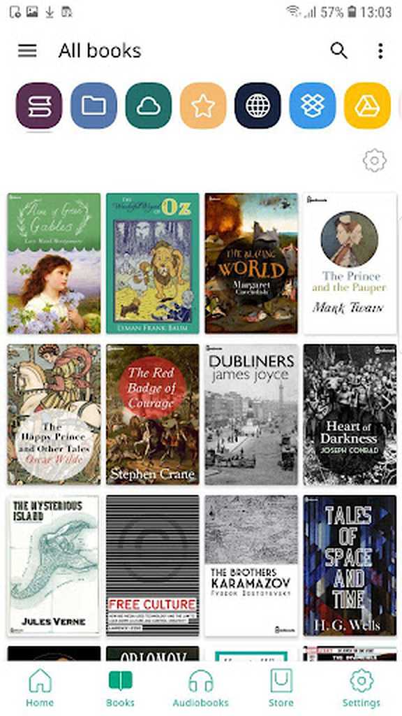Сетка всех книг с фильтрами и обложками в PocketBook Reader