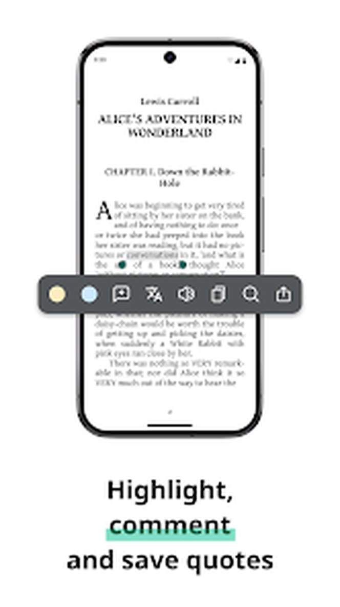 Панель выделения, комментариев и сохранения цитат PocketBook Reader