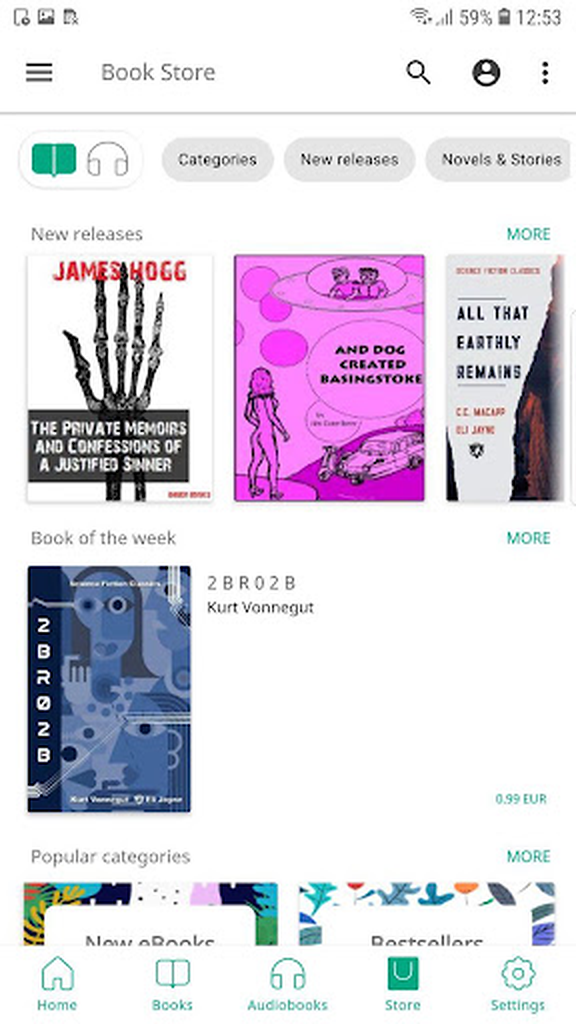Раздел электронных книг во встроенном магазине PocketBook Reader