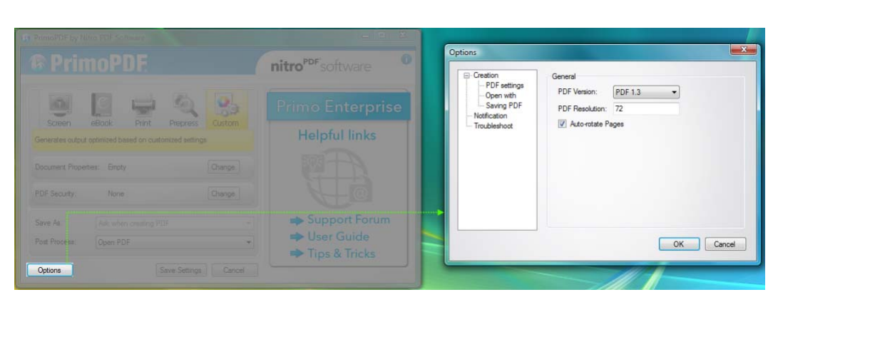 Фрагмент руководства с окном PrimoPDF Program Options