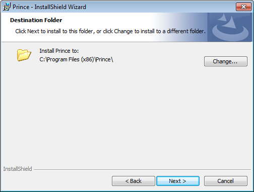 Выбор папки установки Prince в Windows
