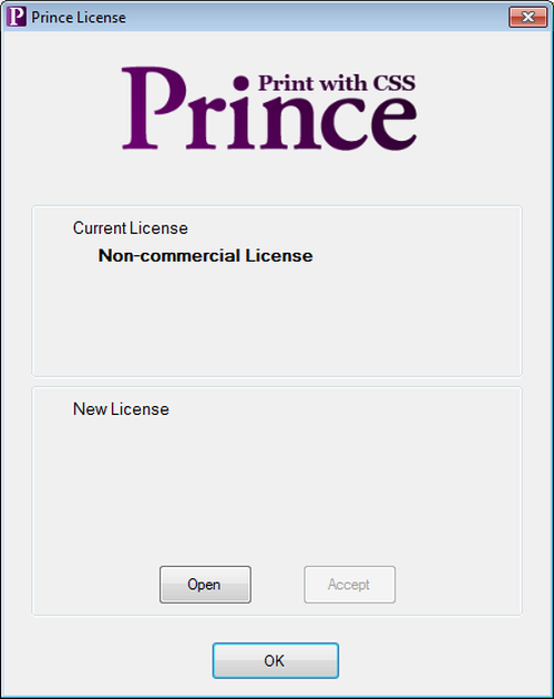 Диалог ввода лицензии Prince в Windows