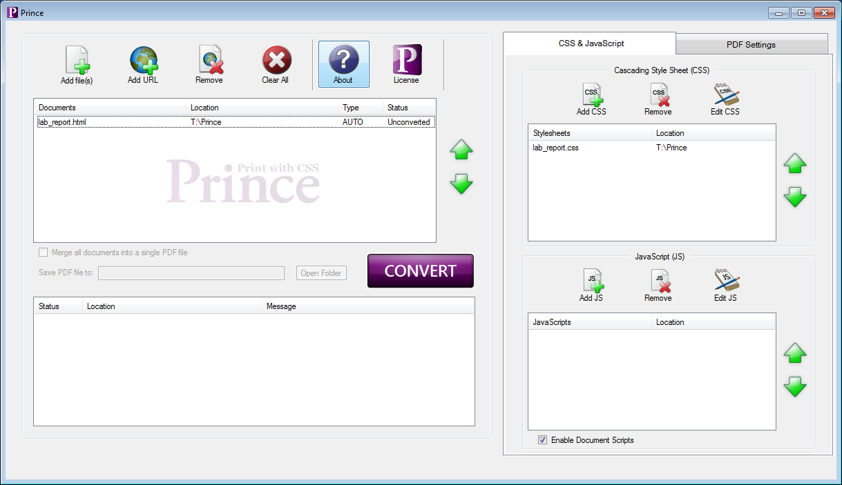 Окно Prince с добавленными HTML и CSS
