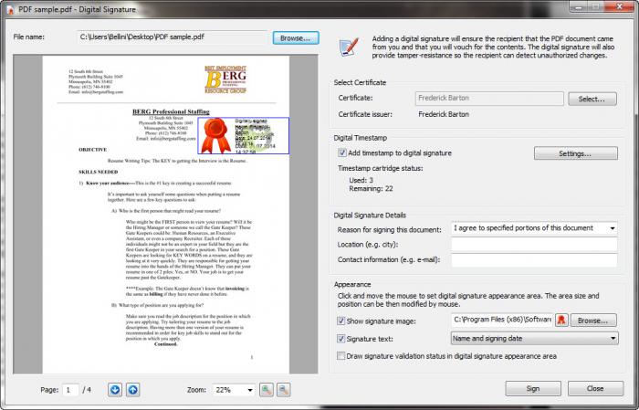 Настройка цифровой подписи Print2PDF с выбором сертификата и предпросмотром