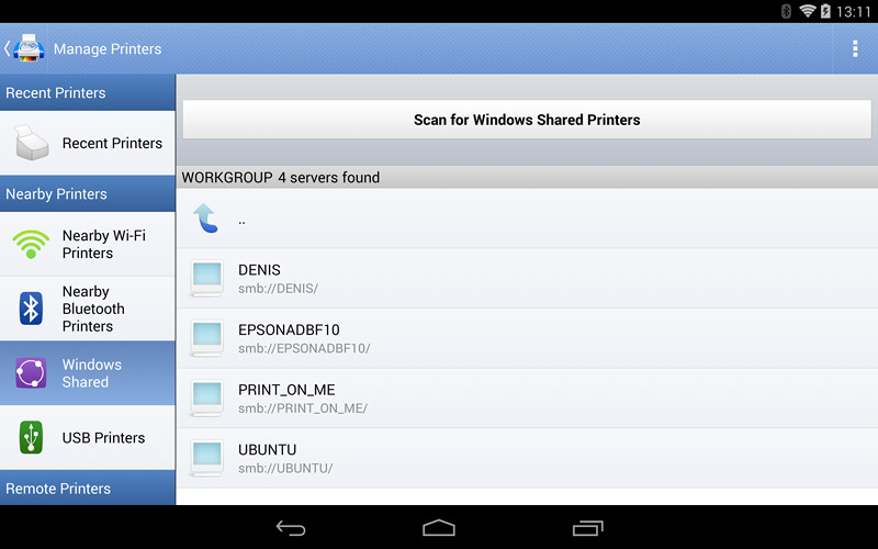 Поиск общих принтеров Windows в PrintHand