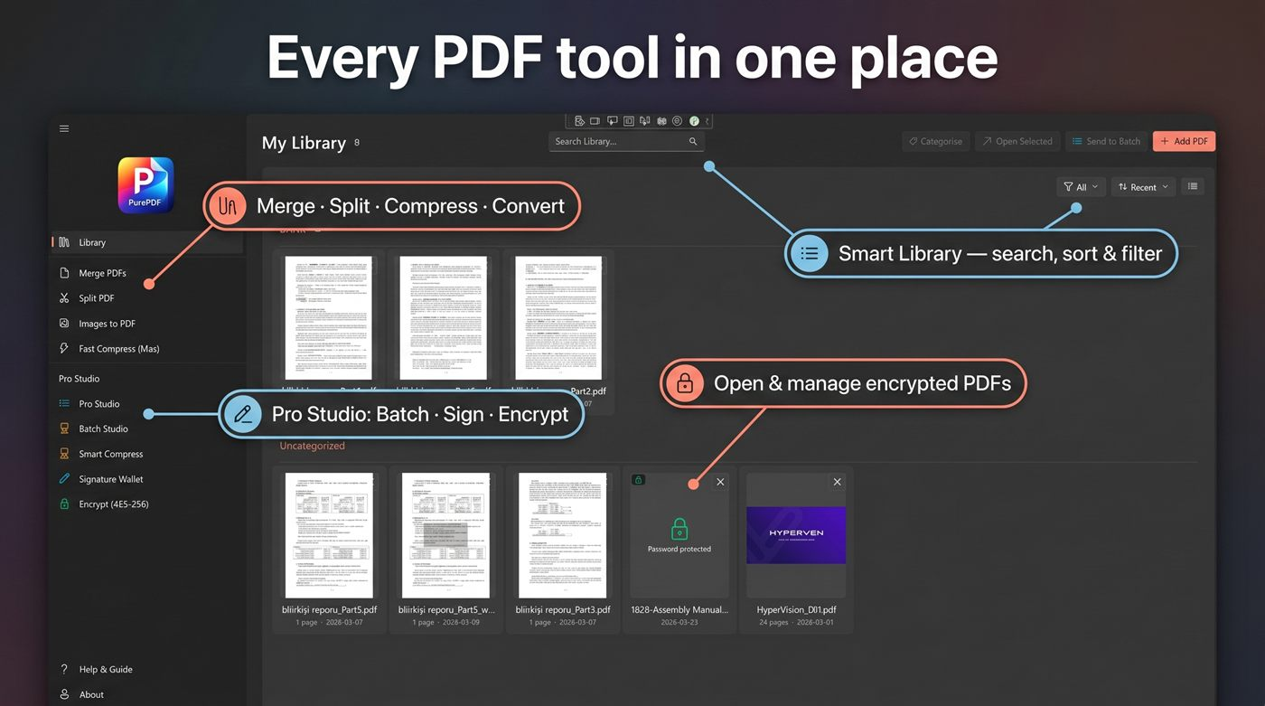 Библиотека PurePDF с поиском, сортировкой, фильтрами и защищёнными PDF