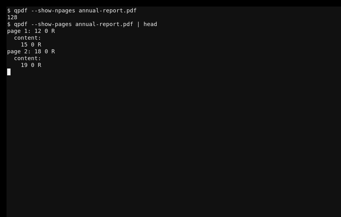 Запрос числа страниц и объектов страниц в QPDF