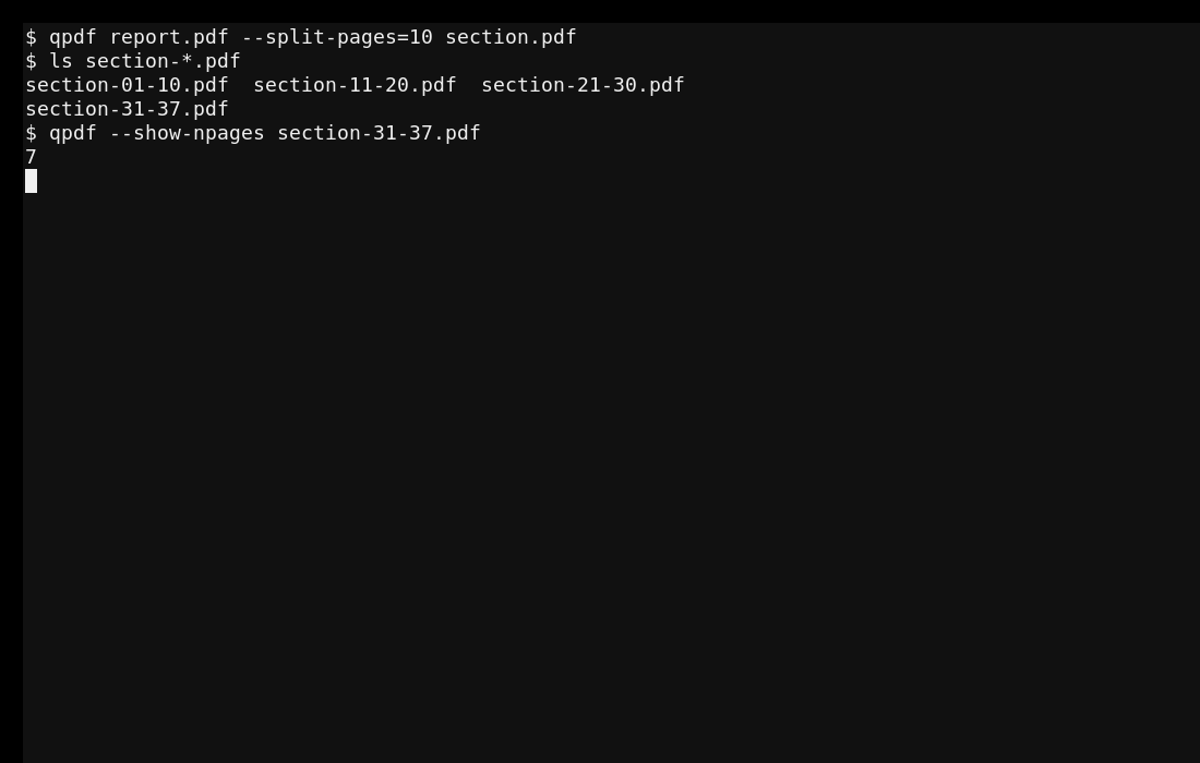 Разделение PDF на блоки по десять страниц в QPDF