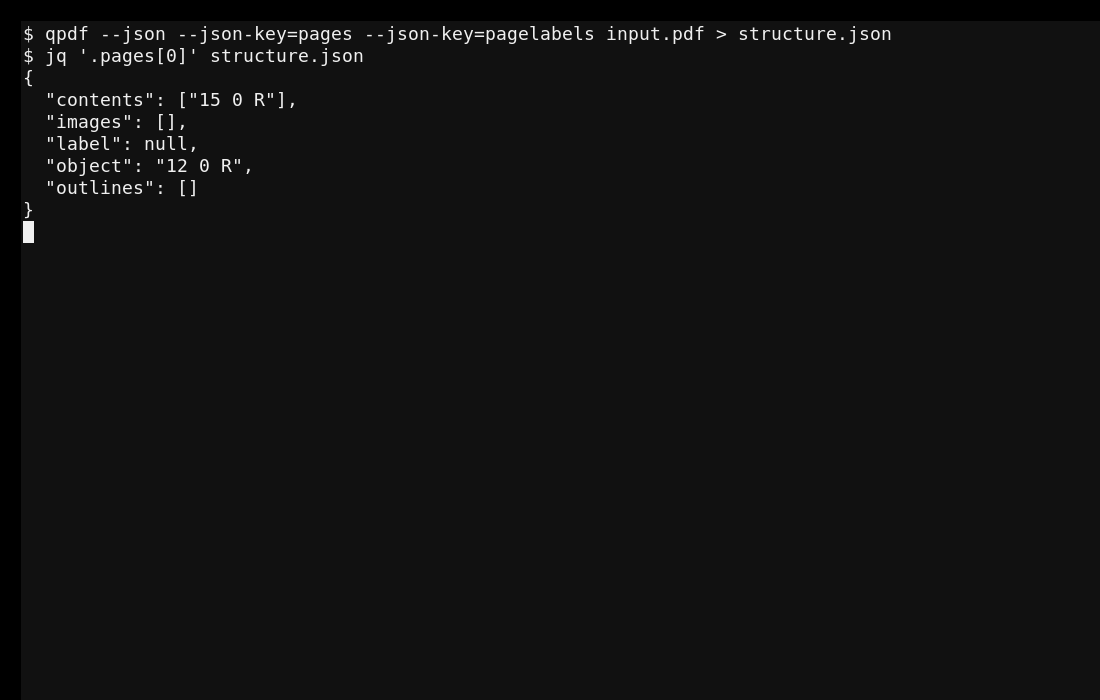 Получение сведений о страницах PDF в JSON с помощью QPDF