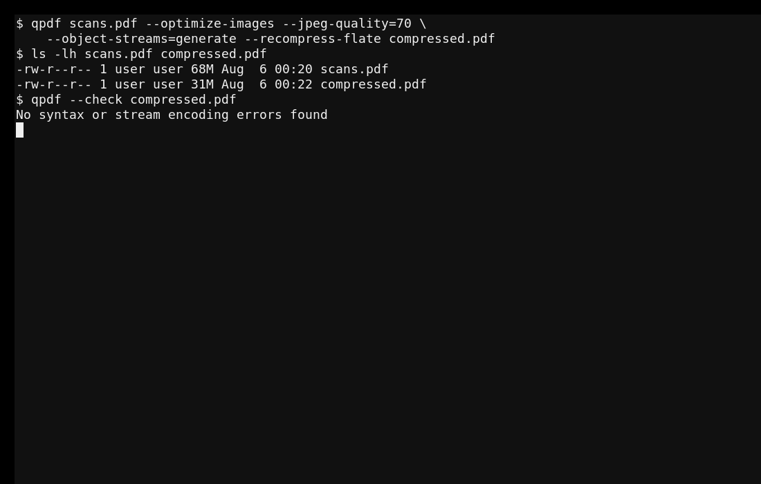 Оптимизация изображений и объектных потоков в QPDF