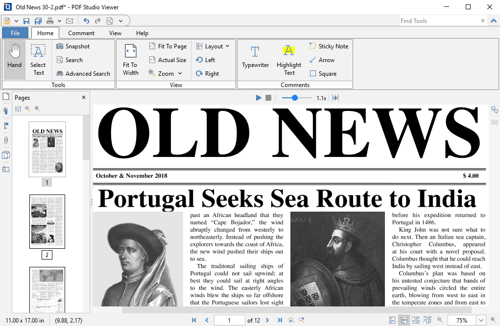 Рабочее окно Qoppa PDF Studio Viewer с панелями навигации и страницей документа