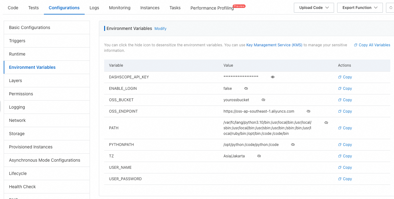 Переменные окружения функции для приложения Qwen OCR