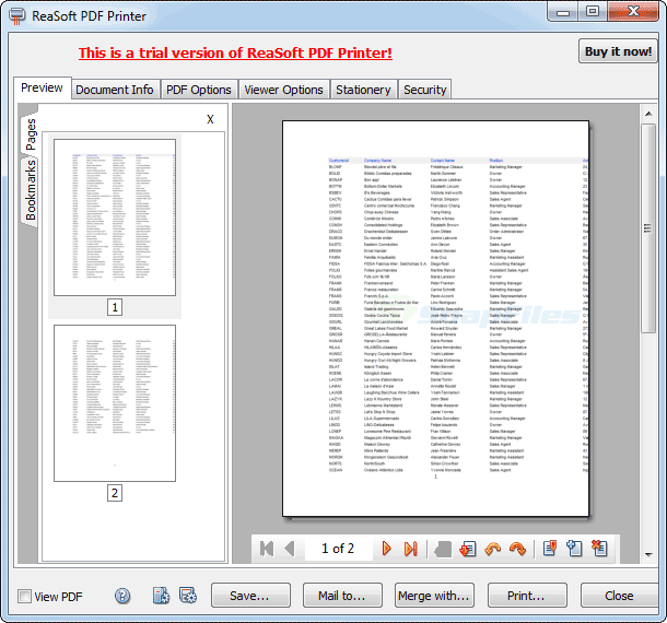 Расширенное окно ReaSoft PDF Printer с миниатюрами и предварительным просмотром