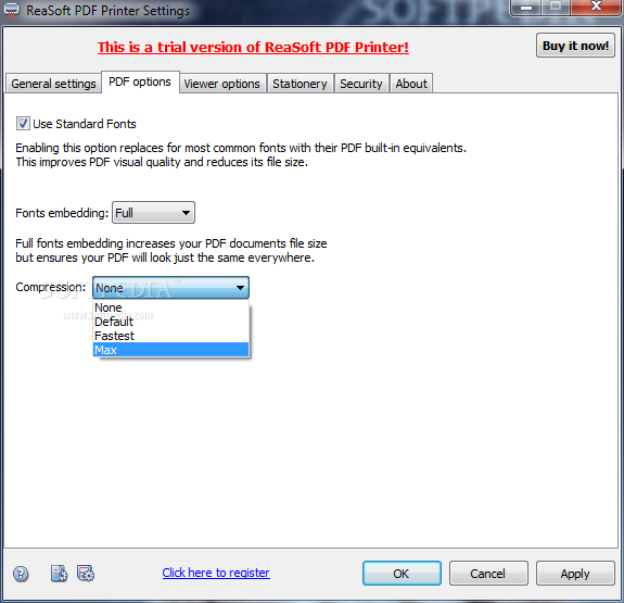 Параметры шрифтов и сжатия в ReaSoft PDF Printer Settings