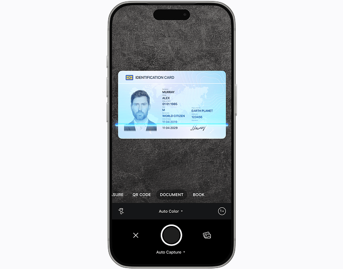 Захват удостоверения в Scanner Pro