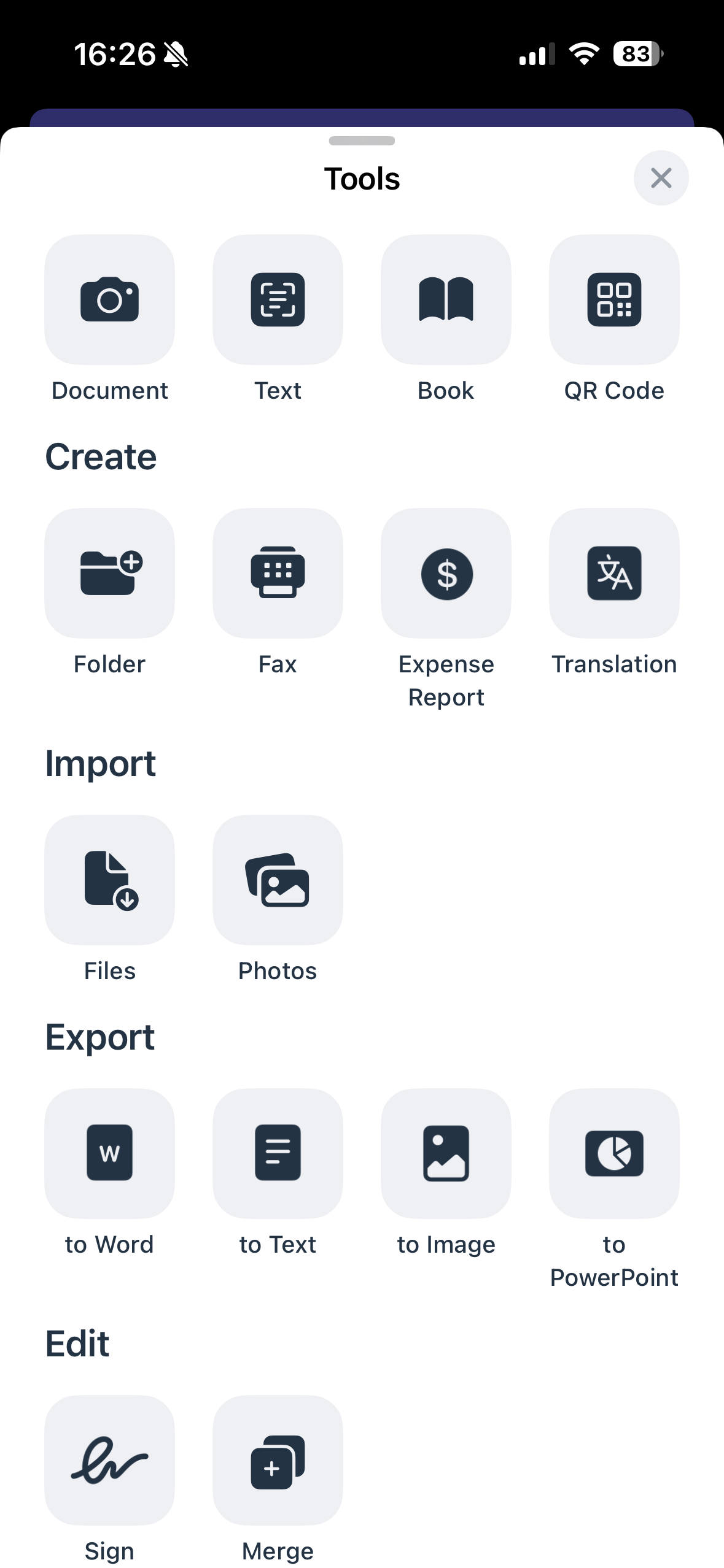 Панель инструментов Scanner Pro