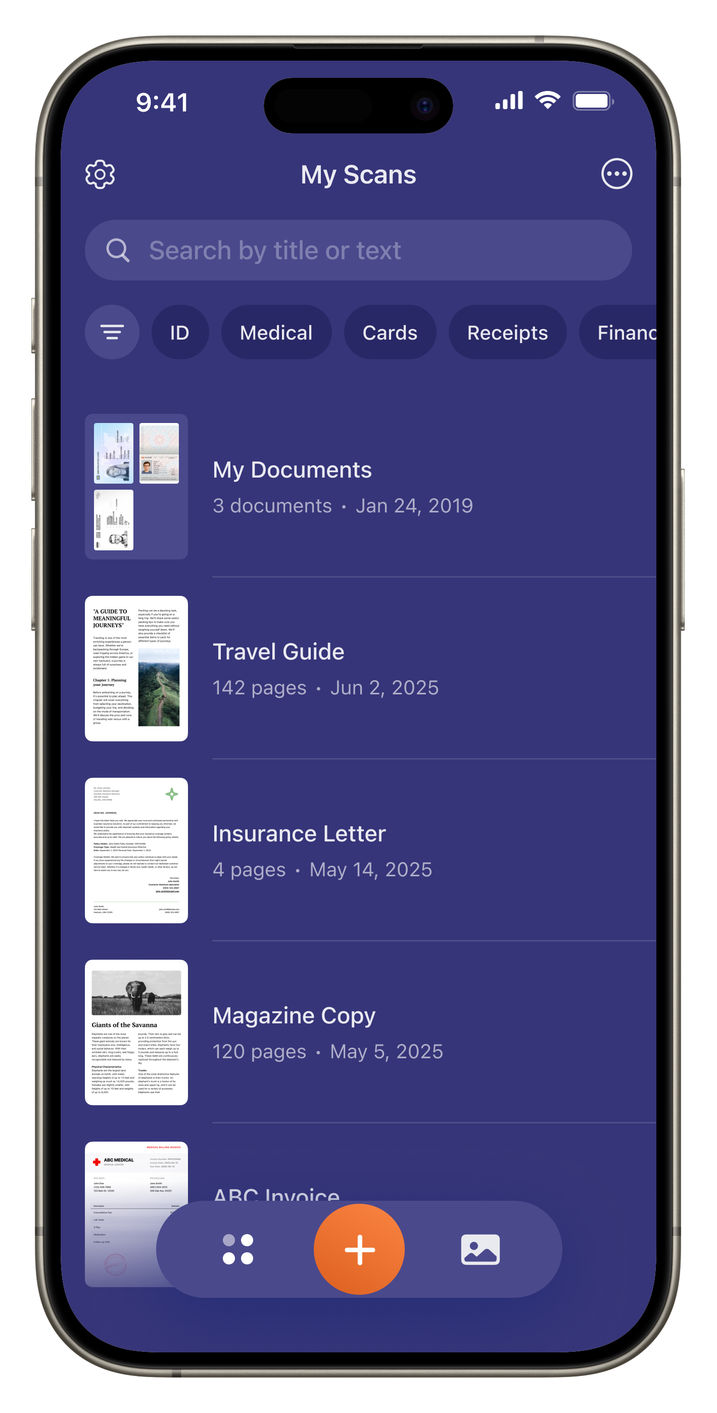 Список сканов и умные фильтры Scanner Pro